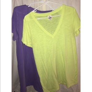 Lot of 2 large VS Pink tees purple yellow v-neck